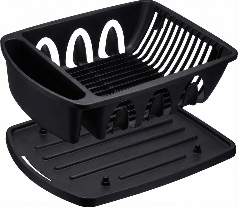 Tribello Sink Dish Drying Rack, Heavy Duty Hard Plastic Drying Rack, Dish Drainer for Kitchen Counter with Drainboard Set, with Silverware Holder - 18 x 13 x 6 (Black) - Made in USA - Image 4